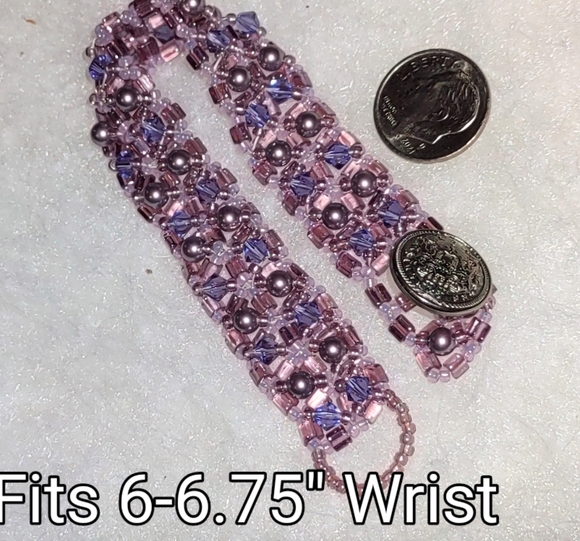 Woven Plum Colored Beaded Petite Bracelet - Picture 1 of 5